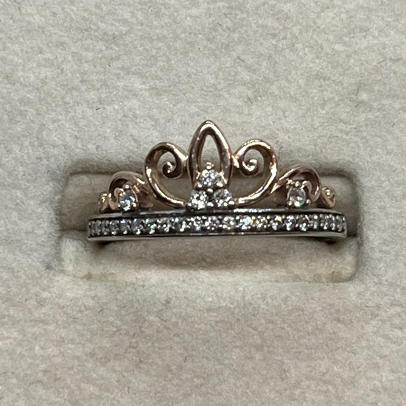 Disney Tiara Sterling and 10K Rose Gold and Diamond Ring Majestic Princess - Picture 1 of 7
